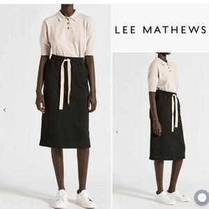 Lee Mathew’s cotton midi skirt in black with drawstrings